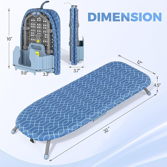 APEXCHASER Ironing Board Small with Iron Holder, Tabletop Small Iron Board with 2 Heat Resistant Ironing Covers, Portable Tabletop Ironing Board with Non-Slip Feet for Home Travel Use