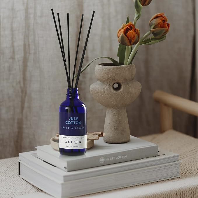 Xcleen July Cotton Reed Diffuser Set, 3.7 Oz Aromatherapy Scented Oil Diffuser Sticks, Great Room Air Fresheners, Best Housewarming Gift idea - Giving, Home & Office Decor