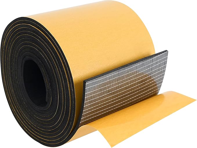 High Density Foam Weather Stripping Door Seal Strip Insulation Tape Roll for Insulating Door Frame, Window, Air Conditioner | Self Adhesive Sealing Weatherstrip (4 in x 1/16 in x 10 Ft, Black)