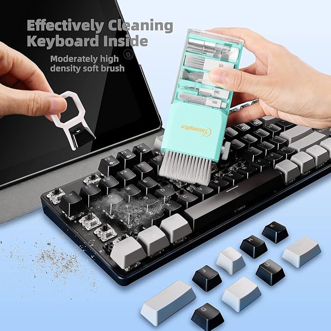 Keyboard Cleaner & Laptop Cleaning Kit for Computer Screen, TiffanyBlue | High-density Soft brush, Screen Cleaner Spray,2mm Thicken Large Microfiber Polishing Cloth,Metal Pen Tip,Flocking Sponge