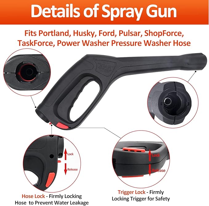Bear Force High Pressure Water Spray Gun Wand Nozzle, Replacement Pressure Washer Gun Compatible with Portland Pulsar Powerwasher TaskForce TaskMaster ShopForce Electric Pressure Washers
