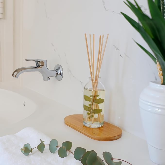 Reed Diffuser Set, Lavender Sandalwood - Bathroom Décor | Natural Bamboo Reeds Sticks, Aromatic Lavender, Golden Amber & Woods, Vegan. Made in the USA