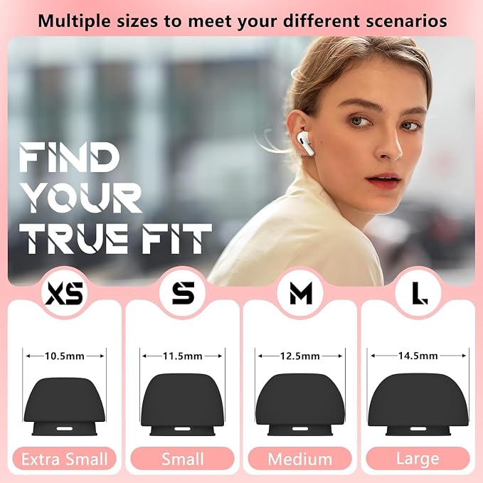 Inesore 4 Pairs Replacement Ear Tips for AirPods Pro 2nd/1st (Black) | with Noise Reduction Hole & Built-in dust Guard Screen,Silicone,with Portable Storage Box & Cleaner Pen,4 Size (XS/S/M/L)