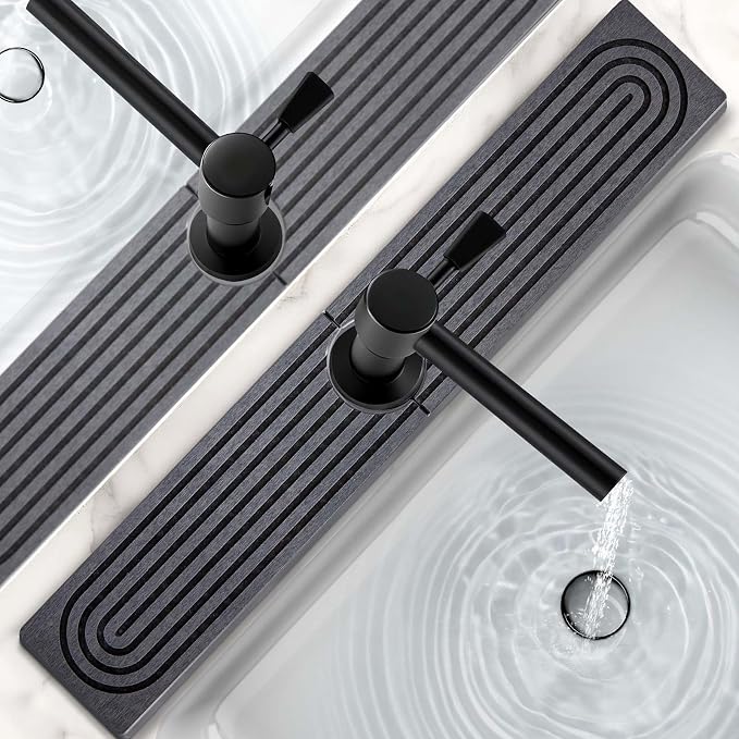 24 Inch Stone Faucet Mat for Kitchen Sink,Kitchen Sink Splash Guard-Water Absorbing Stone Tray for Sink,Super Absorbent, Diatomite Protector with Drainage for Kitchen Bathroom Counter(Dark Grey）