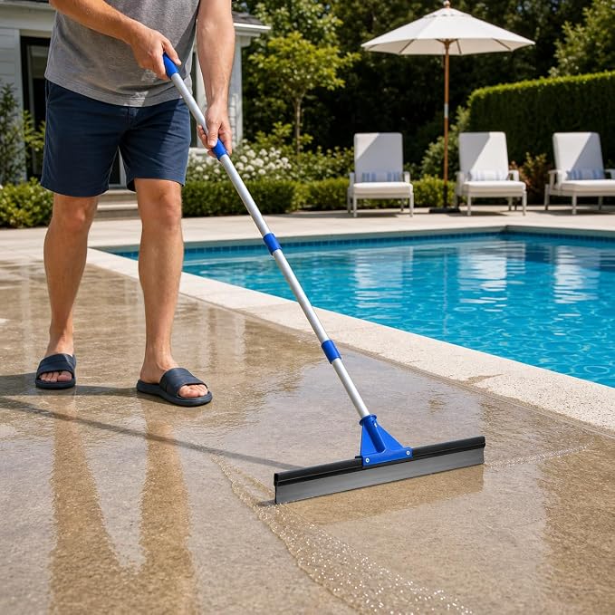 Floor Squeegee for Concrete Floor, 18" Large Heavy Duty Squeegee for Floor, Rubber Broom with 60" Long Handle for Garage Concrete Bathroom Kitchen Pool Glass Window