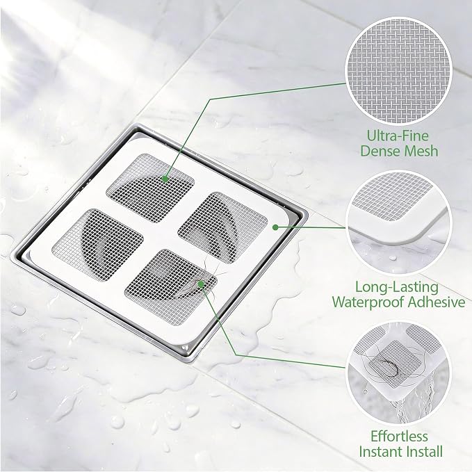 100PCS Disposable Drain Hair Catcher Stickers, Self-Adhesive Shower Sink Drain Mesh Stickers for Bathroom Bathtub Kitchen Sink, Disposable Hair Trap Sticker Drain Protector