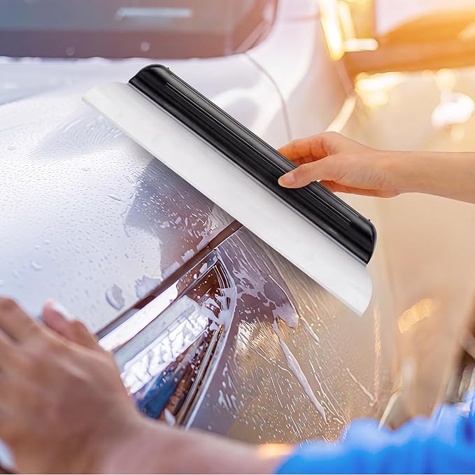 2 Pack 14 Inch Car Drying Squeegee Black Silicone Window Blade | Flexible Silicone for Drying Windshield Shower Glass, Bathroom Window Cleaner, T-bar Design, Long Handle Wash Tool