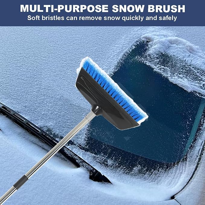 52" Car Wash Brush with Long Handle | Built-in Rubber Squeegee & Rubber Bumper | Lightweight extendable Handle | Soft Bristle Brush for Car, RV, Boat, Solar Panel, Deck Washing