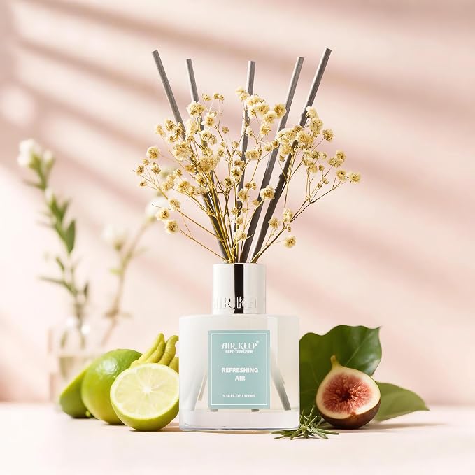 Reed Diffuser Set,3.38 fl oz (100 ml) - Refreshing Air Oil Diffusers with 8 Reed Sticks, Home Fragrance Reed Diffuser for Bathroom Shelf Decor