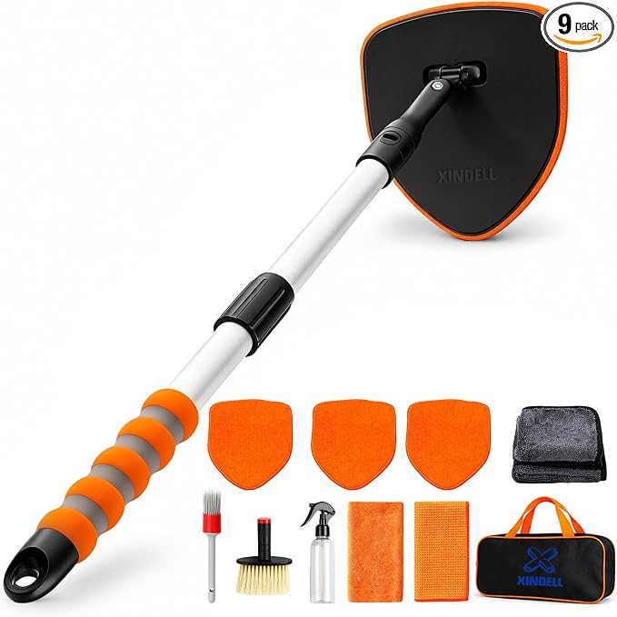 XINDELL Interior Windshield Cleaner Tool, Extendable Car Window Cleaning Kit with 360° Rotating Head