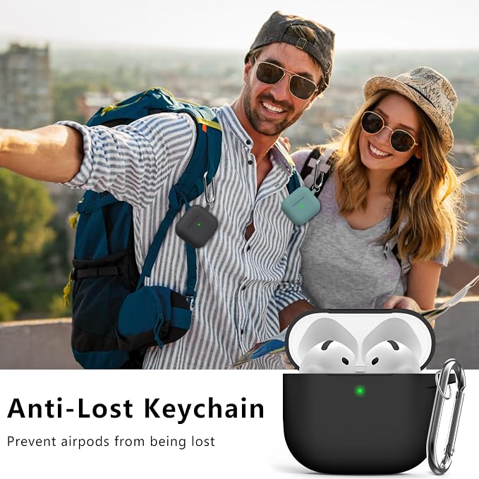 Ljusmicker for AirPods 4 Case 2024 with Cleaner Kit,Soft Silicone Protective Cover for Apple AirPods 4th Generation Cases for Women Men,Compatible with AirPod 4 Case Accessories with Keychain-Black