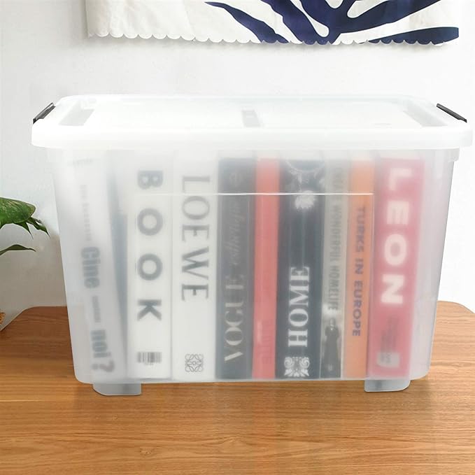 Bringer 4-Pack Large Clear Plastic Storage Box with Lid, 50 L Wheeled Clear Storage Boxes