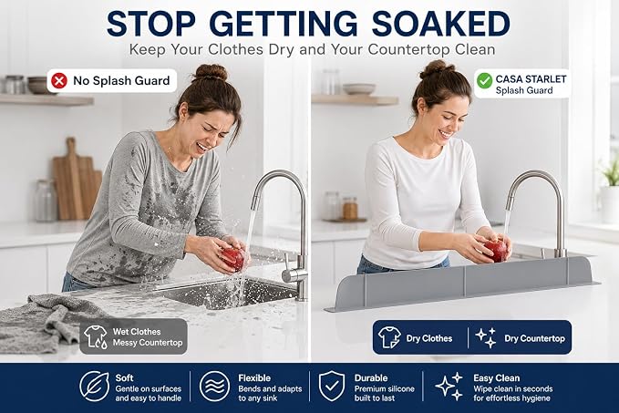 30 inch(75cm) Premium Kitchen Sink Silicone Water Splash Guard SIZE UPGRADE 30" and new package - NO Suction Cups, Ultra Wide 30" - Made in Korea (Ultra Wide Eco Gray)