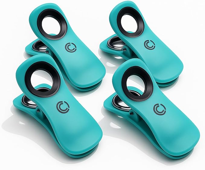 CoreClips Towel Clips for Beach Chairs - Set of 4 Pool Towel Holder Clips for Lounge Chairs on Cruise, Large 2.5” Opening Heavy Duty Clip for Towels on Boat Loungers with Travel Pouch - Turquoise