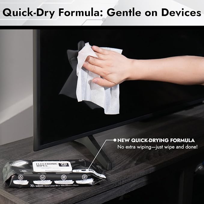Air Jungles Electronic Wipes Screen Cleaner 70 Count, XL 8x10 Inch | No Cloth Needed, Cleaning LED Screen, TV, Computer, Tablet, Phone, Laptop, Monitor, Smart Watch, Headphone & Gaming Equipment