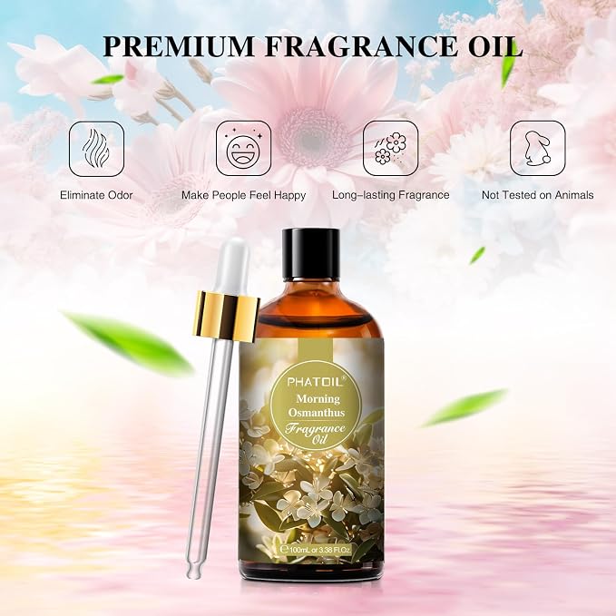 PHATOIL Morning Osmanthus Fragrance Oil for Diffuser Aromatherapy 3.38FL.OZ | Long Lasting Scented Oils For Humidifier, Air Freshener, DIY Soap Candle, Scent Project Making, Aroma Oil for Home Freshening