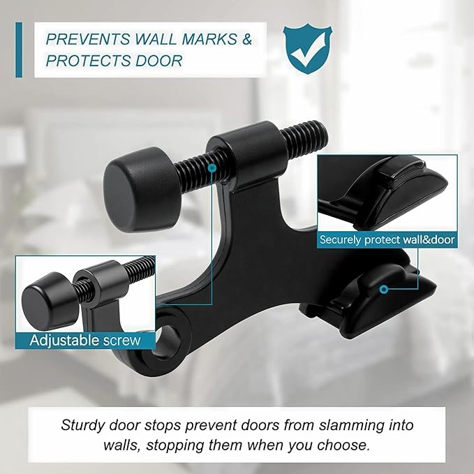 48Pack Hinge Pin Black Door Stopper, Adjustable Heavy Duty Hinge Pin Door Stop with Black Rubber Bumper Tips