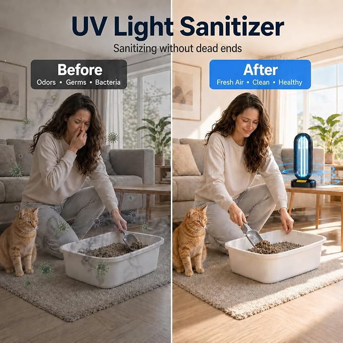 Feefir UV Light Sanitizer,UVC Home Disinfection Device,Portable UV Lamp | 4-Speed Timing and Remote Control ,Ultraviolet Light Sanitizer Effectively Mold Remover and Dust Mites,for Whole Room,Black