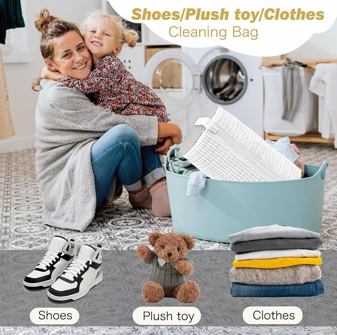 Shoe Washing Machine Bag,Laundry Shoe Bag for Washer and Dryer,Reusable Shoe Cleaning Bag for Sneakers,Tennis Shoes,With Self-locking Zipper, Microfiber Inside,Include Shoe Bag (Lite White - 1 Pack)