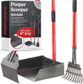Pooper Scooper for Dogs, Heavy Duty Long Handle Rake, Spade & XL Tray | Rustproof Aluminum Poop Scooper for Large Dogs, 36+" Handles and 9”W 9.5”L Extra Large Tray for Yard, Grass, Dirt & Gravel