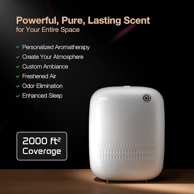 Airversa ANW Smart Waterless Essential Oil Diffuser for Large Room, White | Up to 2000 sq ft, App Control, Cold Air, 400mL, DC-12V/1A Plug in Wall, Smart Scent Air Machine, for Home & Commercial Spaces