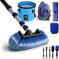 20FT Car Wash Brush with Long Handle - Car Cleaning Kit with 8 Attachments, 180° Rotating Mop, Foldable Bucket, Scratch-Free Soft & Hard Brushes for Cars, Trucks, SUV, RV, Home Windows & Siding