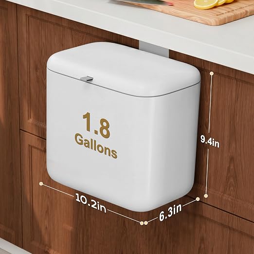 Hanging Trash Can with Lid, Kitchen Compost Bin, Waterproof Odor-Blocking Countertop Trash Can for Cabinet Door, Under Sink, Bathroom, RV and Office