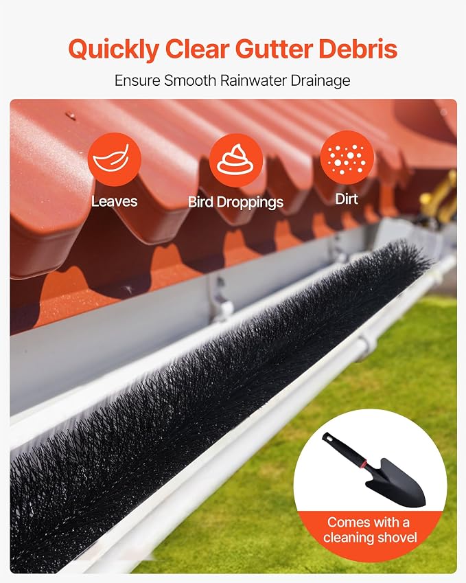 VEVOR Gutter Brush, 4.33 inch Diameter 80 Feet Total Length Gutter Cleaning Tools, Ground-Level Brush Leaf Guard for 5 Inch Gutters, Easily Clear Roof Leaves and Debris, 27 Pack