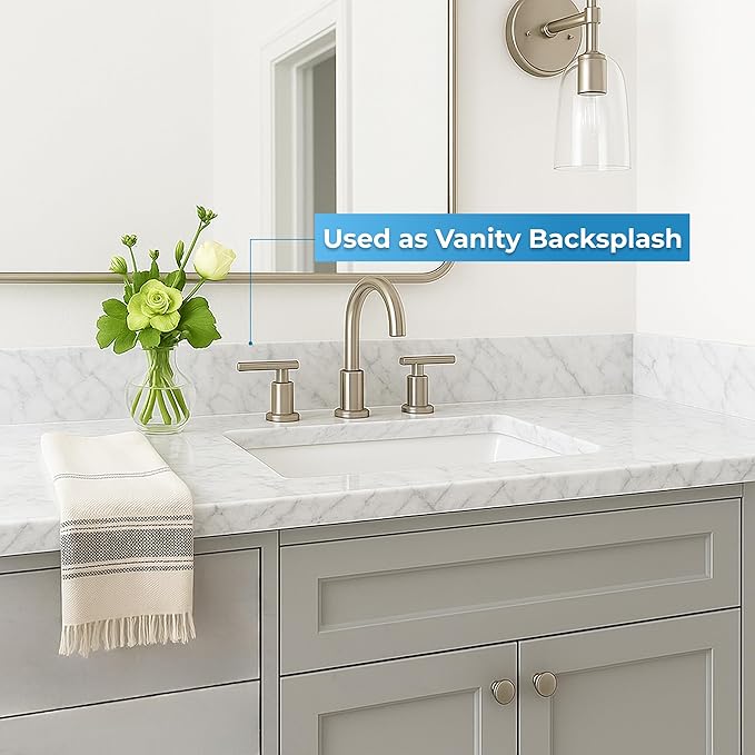Bathroom Vanity Sink Backsplash/Sidesplash (Carrara Marble, 4" x 30")