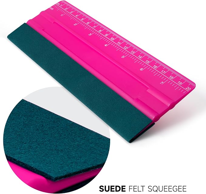 FOSHIO Professional Squeegee for Vinyl, Decals, Sticker Paper, Wallpaper, Window Film, Craft, Suede Felt Squeegee Smoothing Tool with Ruler, Pink (8 inches)