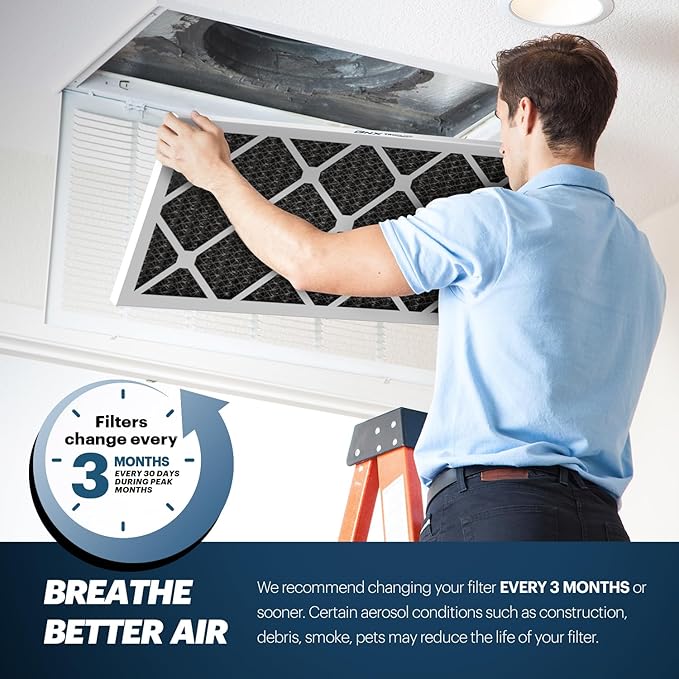 BNX TruFilter 14x25x1 MERV 12 Odor Defense (6-Pack) AC Furnace Air Filter with Activated Carbon - MADE IN USA - Pleated Air Conditioner HVAC AC Furnace Filters - Removes Odor, Mold, Bacteria, Smoke