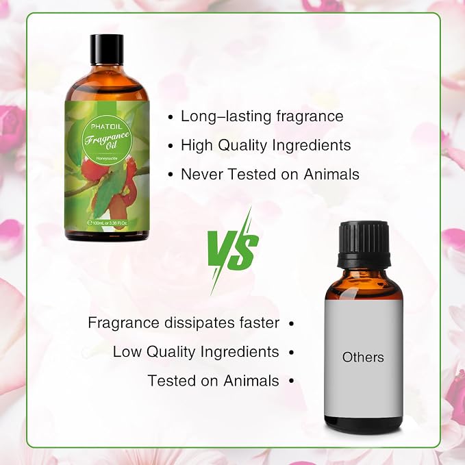 PHATOIL 3.38FL.OZ Honeysuckle Fragrance Oils for Aromatherapy, Essential Oils for Diffusers for Home, Perfect for Diffuser, DIY Candle and Soap Making, DIY Scented Products - 100ml | Long Lasting Scented Oils For Humidifier, Air Freshener, DIY Soap Can...