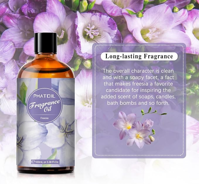 PHATOIL 3.38FL.OZ Freesia Fragrance Oils for Aromatherapy, Essential Oils for Diffusers for Home, Perfect for Diffuser, DIY Candle and Soap Making, DIY Scented Products - 100ml | Long Lasting Scented Oils For Humidifier, Air Freshener, DIY Soap Candle,...