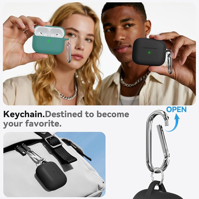 Ljusmicker for AirPods Pro 3 Case 2025 with Cleaner Kit,Black | Soft Silicone Protective Cover for Apple AirPod Pro 3rd Generation Case with Keychain for Women Men,Shockproof