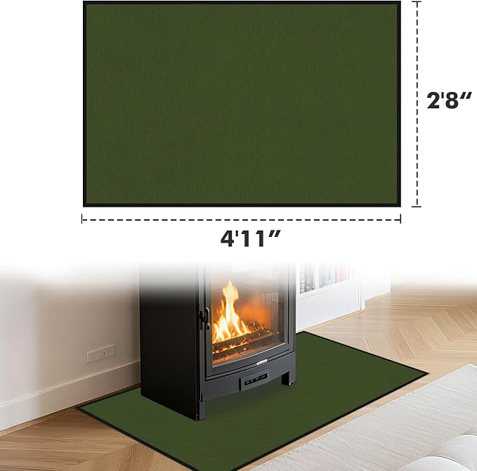 Hearth Rugs for Fireplaces Fire Resistant, 4'11'' x 2'8'' x 0.04'', Green | 1800°F fireplace mat, fiberglass fireplace rugs fireproof protect floors carpets from sparks embers, easy to clean, versatile