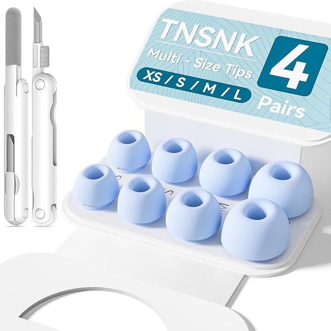 4 Pairs Replacement Ear Tips for AirPods Pro 1st /2nd (S-Blue) | with Noise Reduction Hole,Built-in dust Guard Screen Silicone Ear Tips with Cleaning Pen