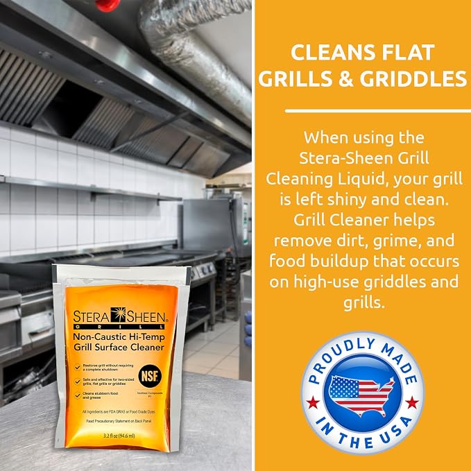 Stera-Sheen Griddle Cleaner - Food Safe, Non-Caustic Formula - Commercial Flat Top Grill & Griddle Cleaner - Remove Tough Grease & Grime - Rust Remover for Outdoor Grill - 40 Quick Packets, 3.2oz Each