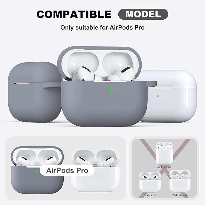 R-fun for AirPods Pro 2 Case, Soft Silicone Protective Cover with Keychain and Cleaning Pen, Compatible with AirPods Pro 2nd/1st Generation, Supports Wireless Charging, Pebble