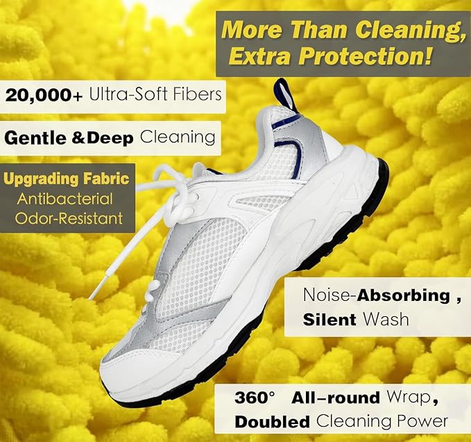 Shoe Washing Machine Bag,Laundry Shoe Bag for Washer and Dryer,Reusable Shoe Cleaning Bag for Sneakers,Tennis Shoes,With Self-locking Zipper, Microfiber Inside (Lite Yellow - 2 Pack)