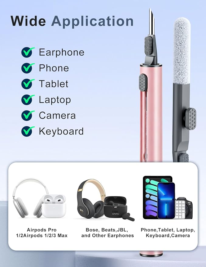 Cleaner Kit for Airpods, Earbuds Cleaning kit for Airpods Pro 1 2 3, Phone Cleaner kit with Brush for Bluetooth Earbuds Cleaner, Wireless Earphones,iPhone,Laptop, Camera (Pink)
