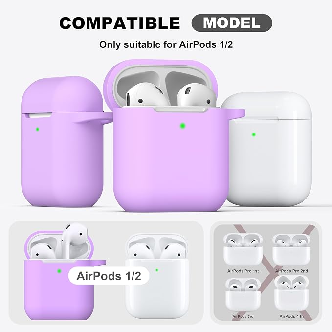 R-fun for AirPods 1/2 Case, Soft Silicone Protective Cover with Keychain and Cleaning Pen, Compatible with AirPods 2nd/1st Generation (2016/2019), Full Drop Protection Cover, Lavender