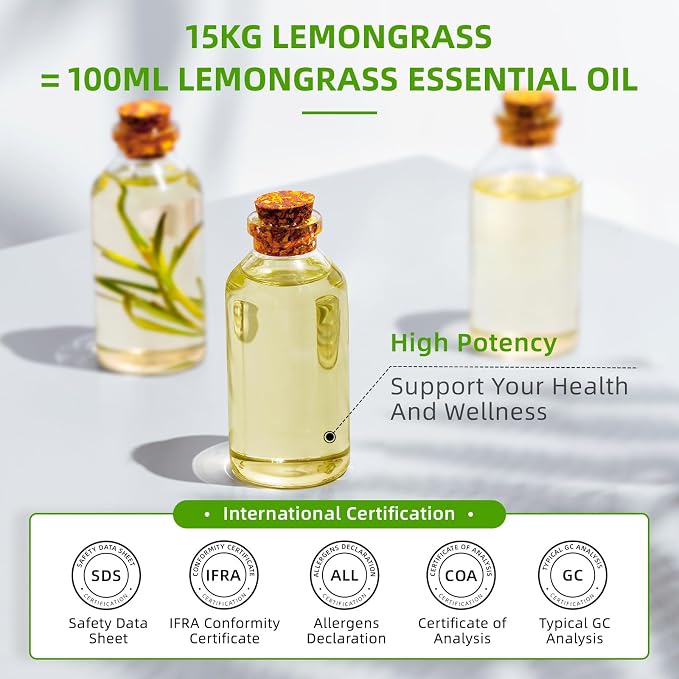 HIQILI Lemongrass Essential Oil for DIY Spray, Body Oil, Soap | Fresh Scent & Aromatherapy.Suitable for Hotel, DIY Studio, Beauty Salon, SPA, Sauna, Bath Center - 500mL / 16 fl oz