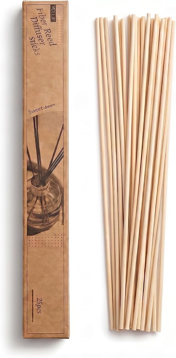 VFULIE 25PCS Reed Diffuser Sticks, 10 Inch Natural Rattan Wood Sticks Essential Oil Aroma Diffuser Sticks Refill Replacement for Aroma Fragrance