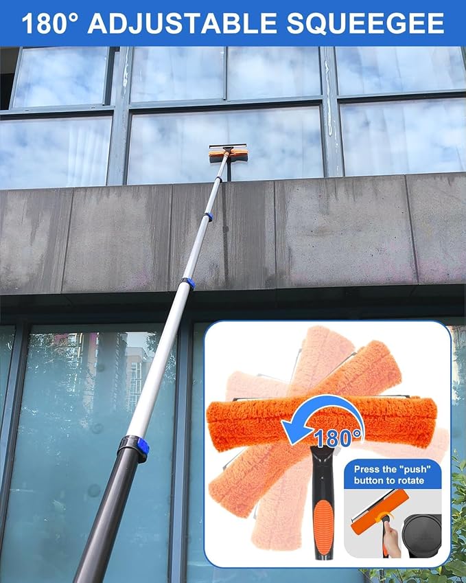 26 Foot High Reach Duster Kit with 5-20 ft Telescoping Extension Pole, High Ceiling Duster, Cobweb Duster, Window Squeegee, Feather Duster, Outdoor & Indoor Extendable Duster Cleaning Kit