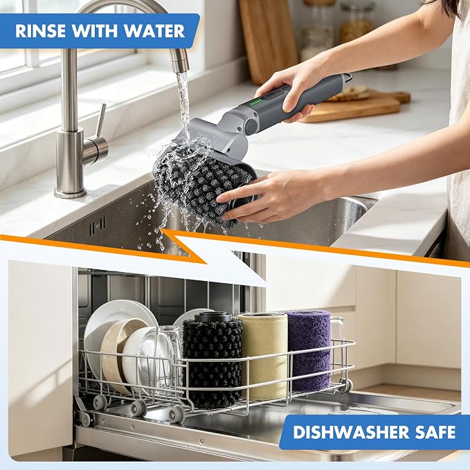 Electric Grill Brush, Cordless BBQ Cleaner, 3-Speed & Angle Adjustable, 3-in-1 Kit with Gloves, Reinforced Bristles, 150Mins Runtime, Removable & Dishwasher Safe for Outdoor BBQ Grates (Light Gray)