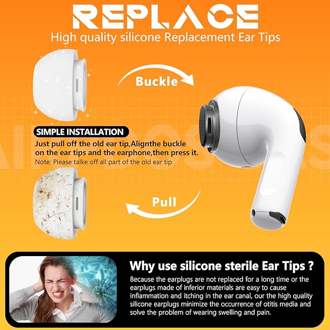 Inesore 4 Pairs Replacement Ear Tips for AirPods Pro 2nd/1st (X-Small-White)