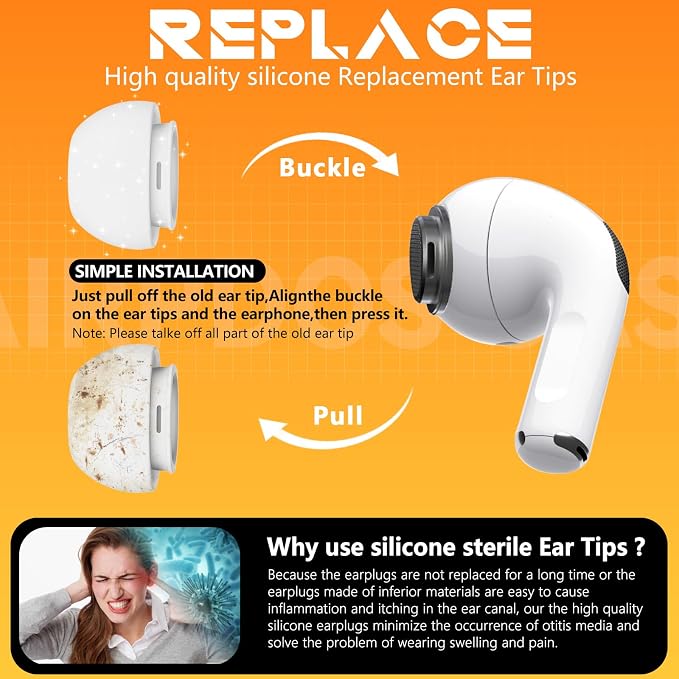 Inesore 4 Pairs Replacement Ear Tips for AirPods Pro 2nd/1st (Large-White) | with Noise Reduction Hole & Built-in dust Guard Screen,Silicone,with Portable Storage Box & Cleaner Pen,(Large-white)