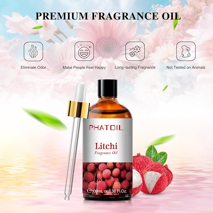 PHATOIL Litchi Fragrance Oil for Diffuser Aromatherapy 3.38FL.OZ | Long Lasting Scented Oils For Humidifier, Air Freshener, DIY Soap Candle, Scent Project Making, Aroma Oil for Home Freshening