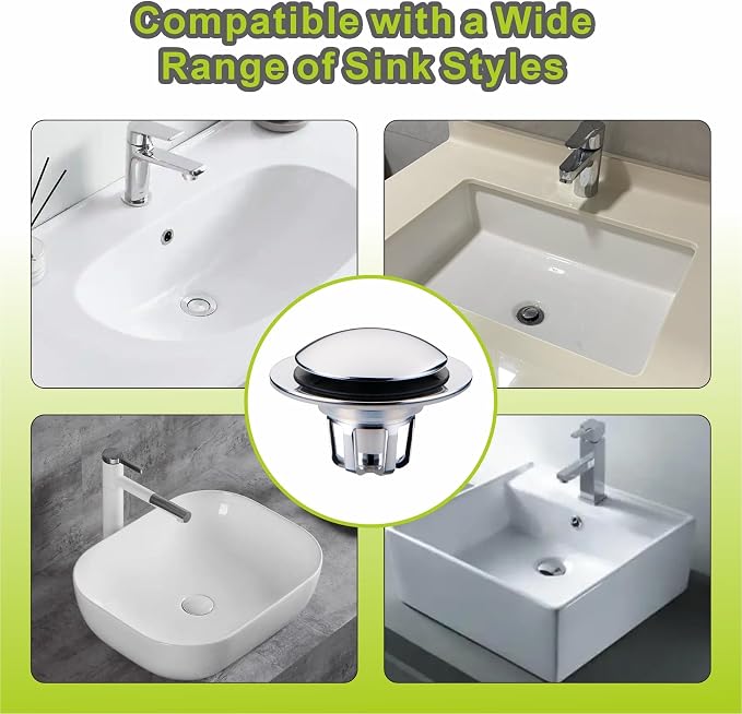 2 Pack Chrome Sink Drain Stopper,Glimflorus Universal 2-in-1 Pop Up Bathroom Sink Stopper with Hair Catcher and Strainer for 1 1/8"-1 1/2" Drain Holes