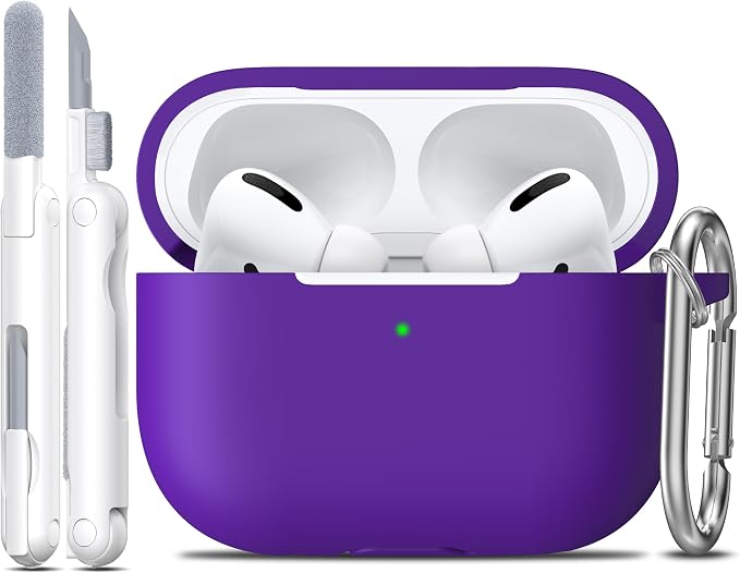 R-fun for AirPods Pro 2 Case, Soft Silicone Protective Cover with Keychain and Cleaning Pen, Compatible with AirPods Pro 2nd/1st Generation, Supports Wireless Charging, Purple